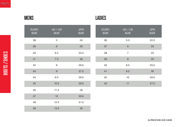 Motorcycle Wear Size Chart - Infinity Motorcycles, Page 3
