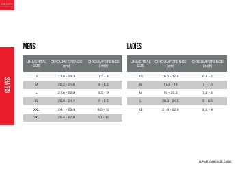 Motorcycle Wear Size Chart - Infinity Motorcycles, Page 4