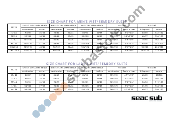 Document preview: Wet/Semidry Suit Size Chart