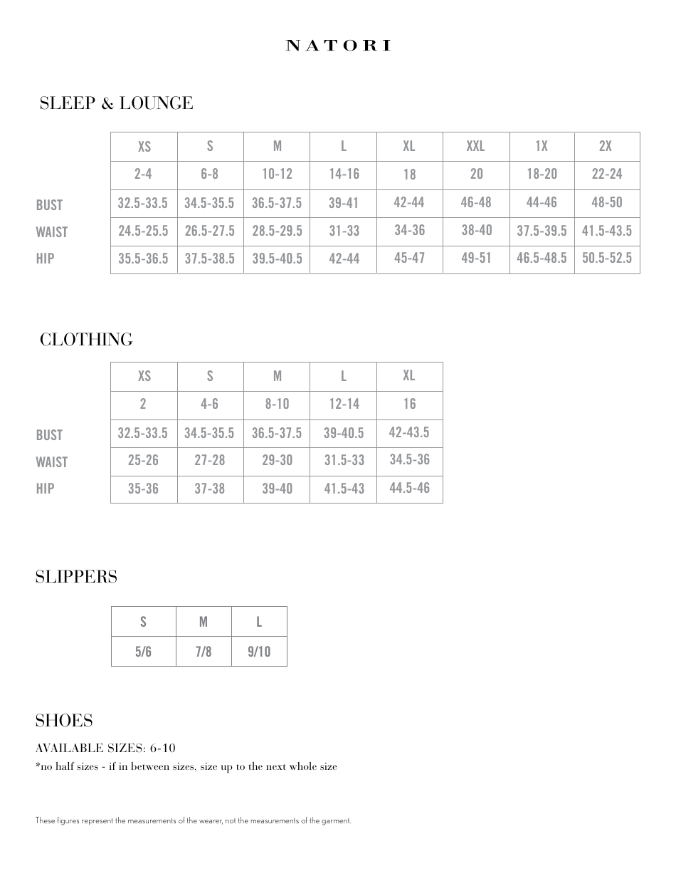 Women's Size Chart - Natori Download Printable PDF | Templateroller