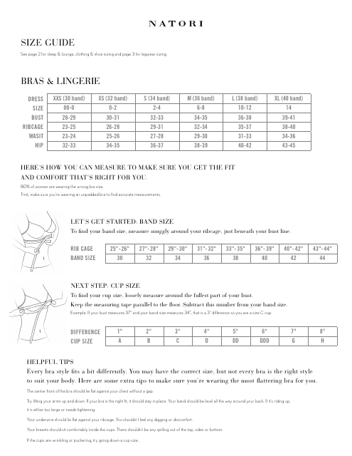 Women's Size Chart - Natori Download Printable PDF | Templateroller