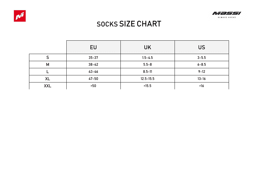 Socks Size Chart - Massi