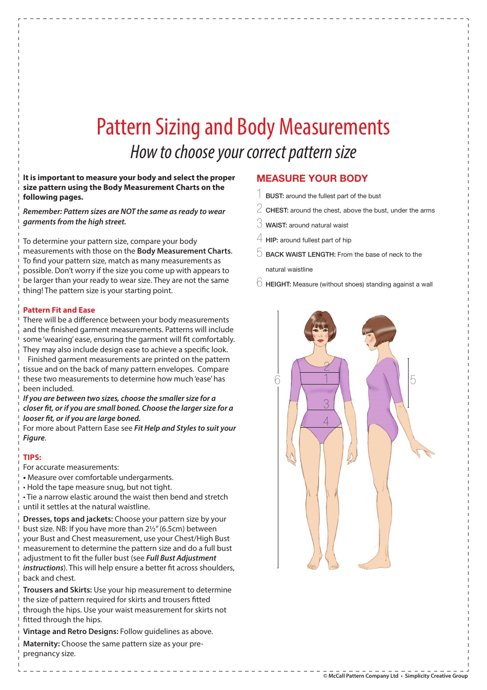 Body Measurement Chart - Women and Children, Page 1