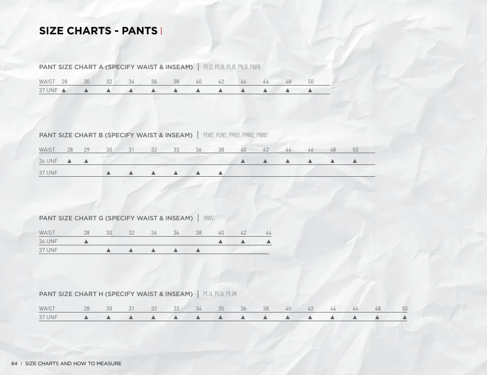 Men and Womens Fit Charts, Page 5