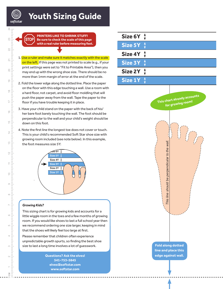 Youth Foot Measuring Chart, Page 1