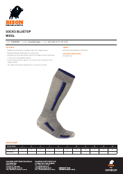 Document preview: Wool Socks Size Chart - Bison
