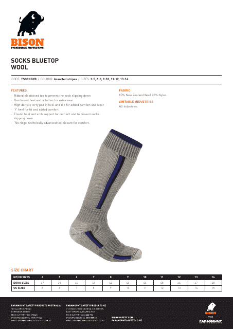 Wool Socks Size Chart - Bison Download Pdf