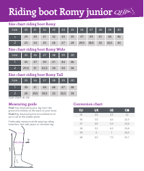Document preview: Junior Riding Boot Size Chart - Qhp