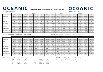 Document preview: Membrane Drysuit Sizing Chart - Oceanic