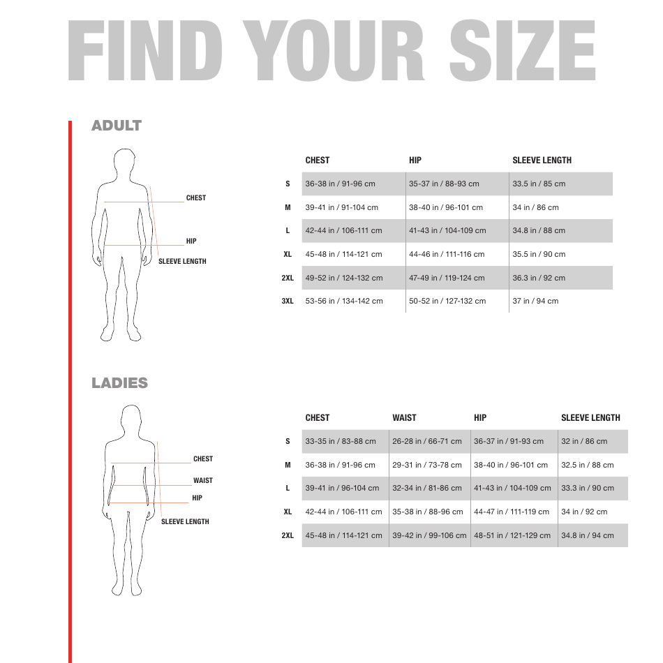 Adult Size Chart, Page 1