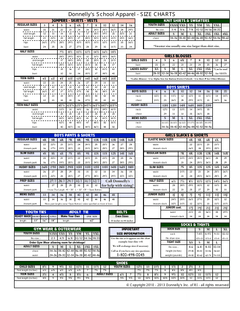 School Apparel Size Chart - Donnelly's Download Pdf