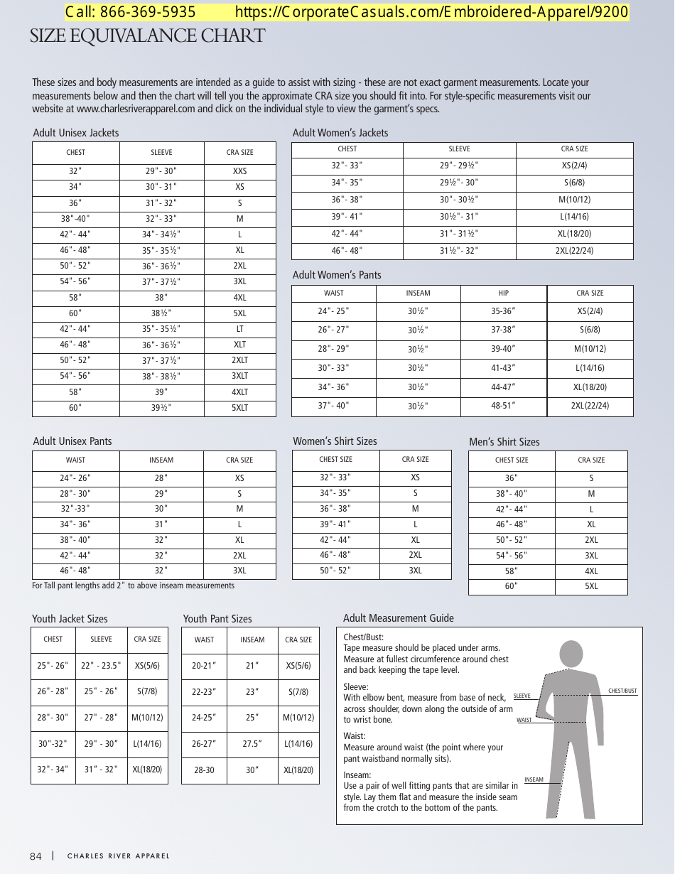 Size Equivalance Chart, Page 1