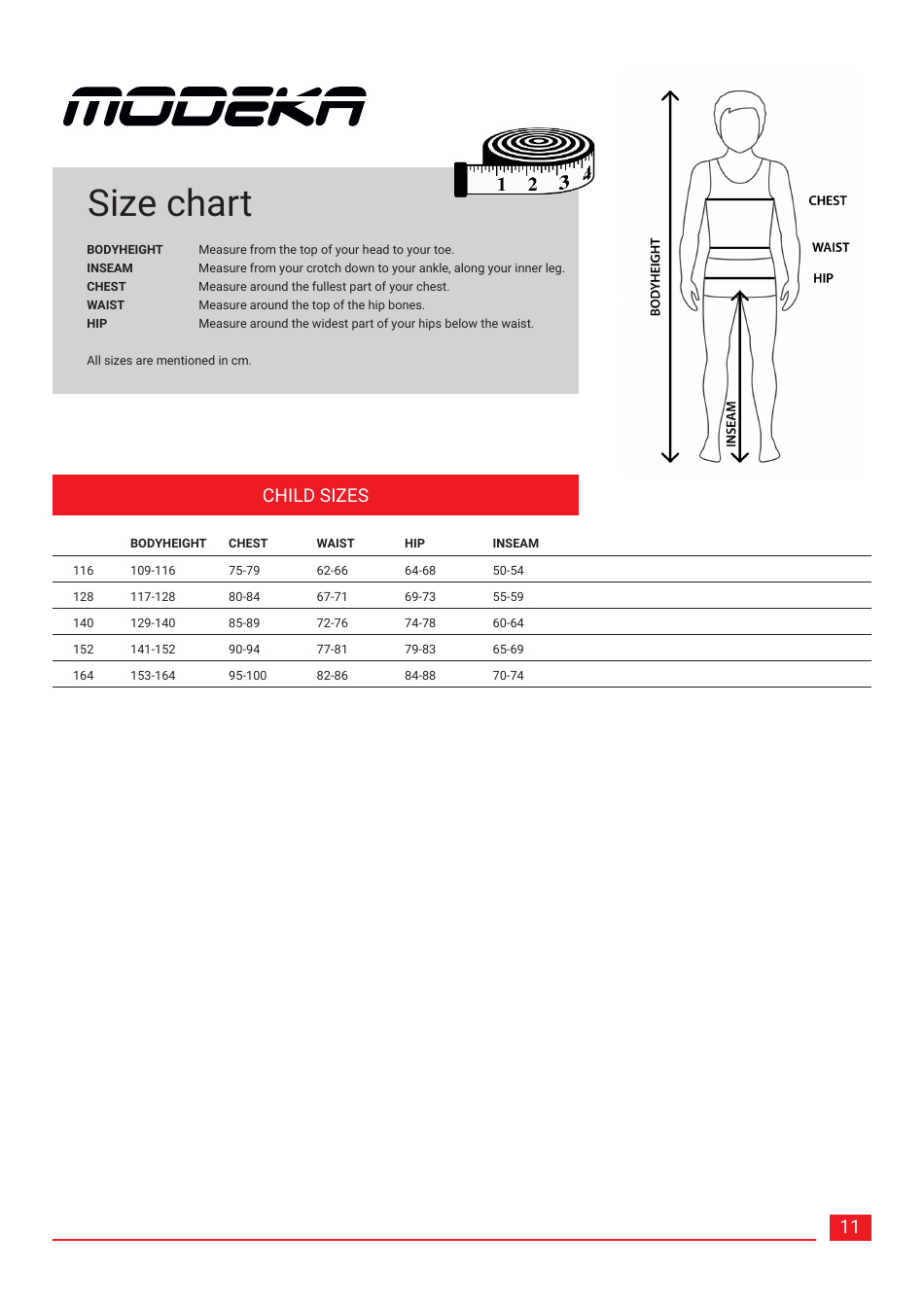 Clothing Size Charts - Modeka, Page 11