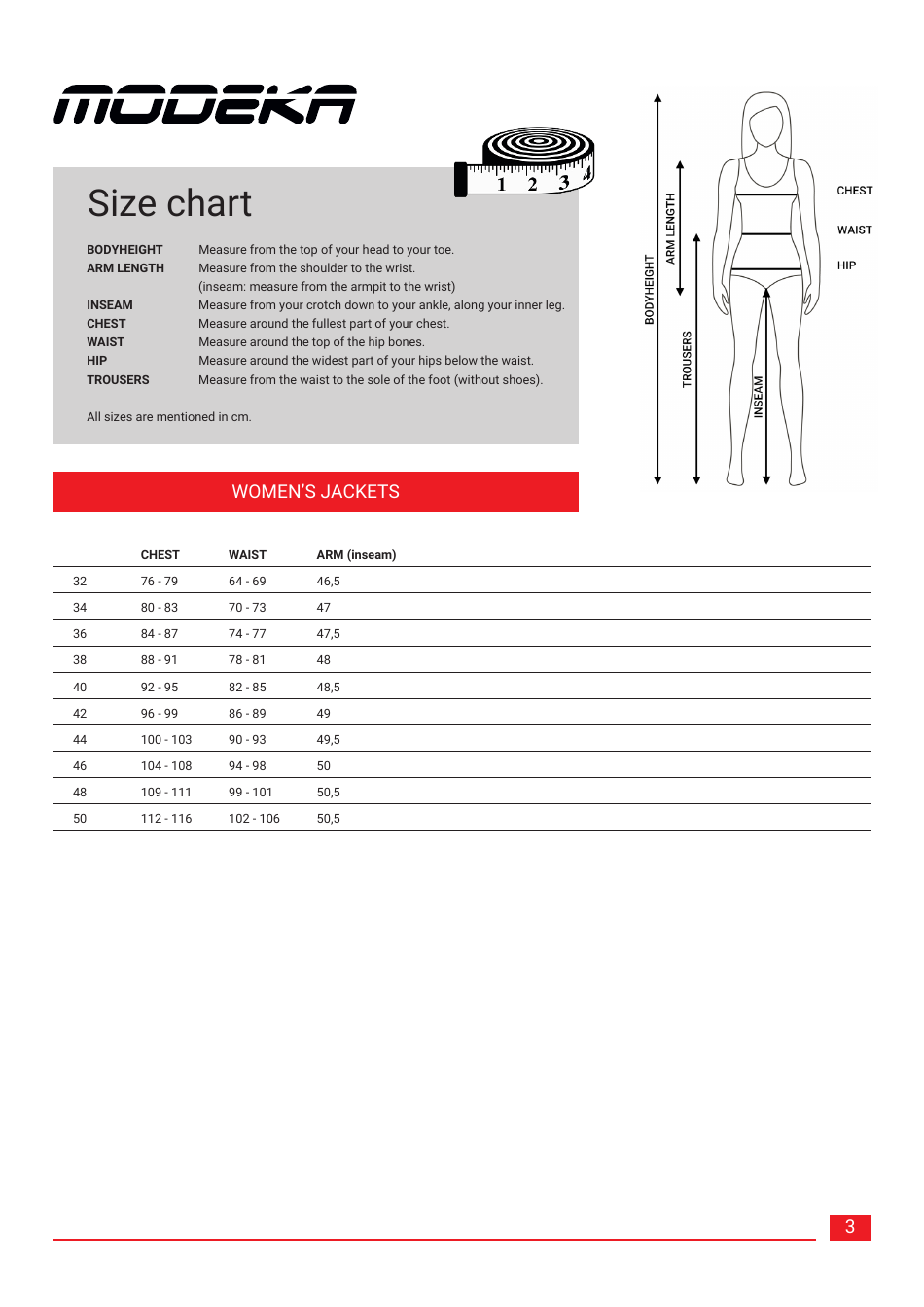 Clothing Size Charts - Modeka, Page 3