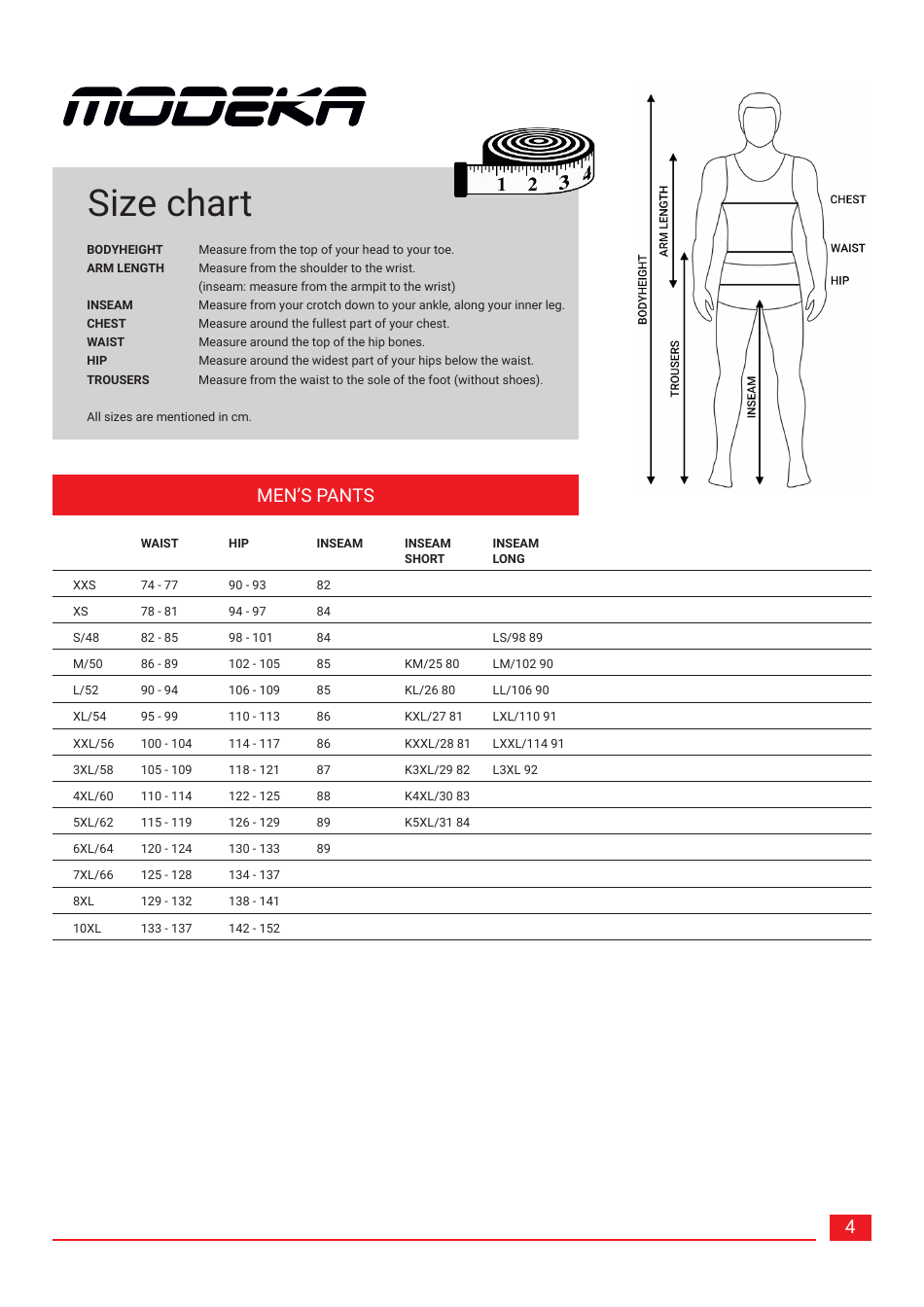 Clothing Size Charts - Modeka, Page 4