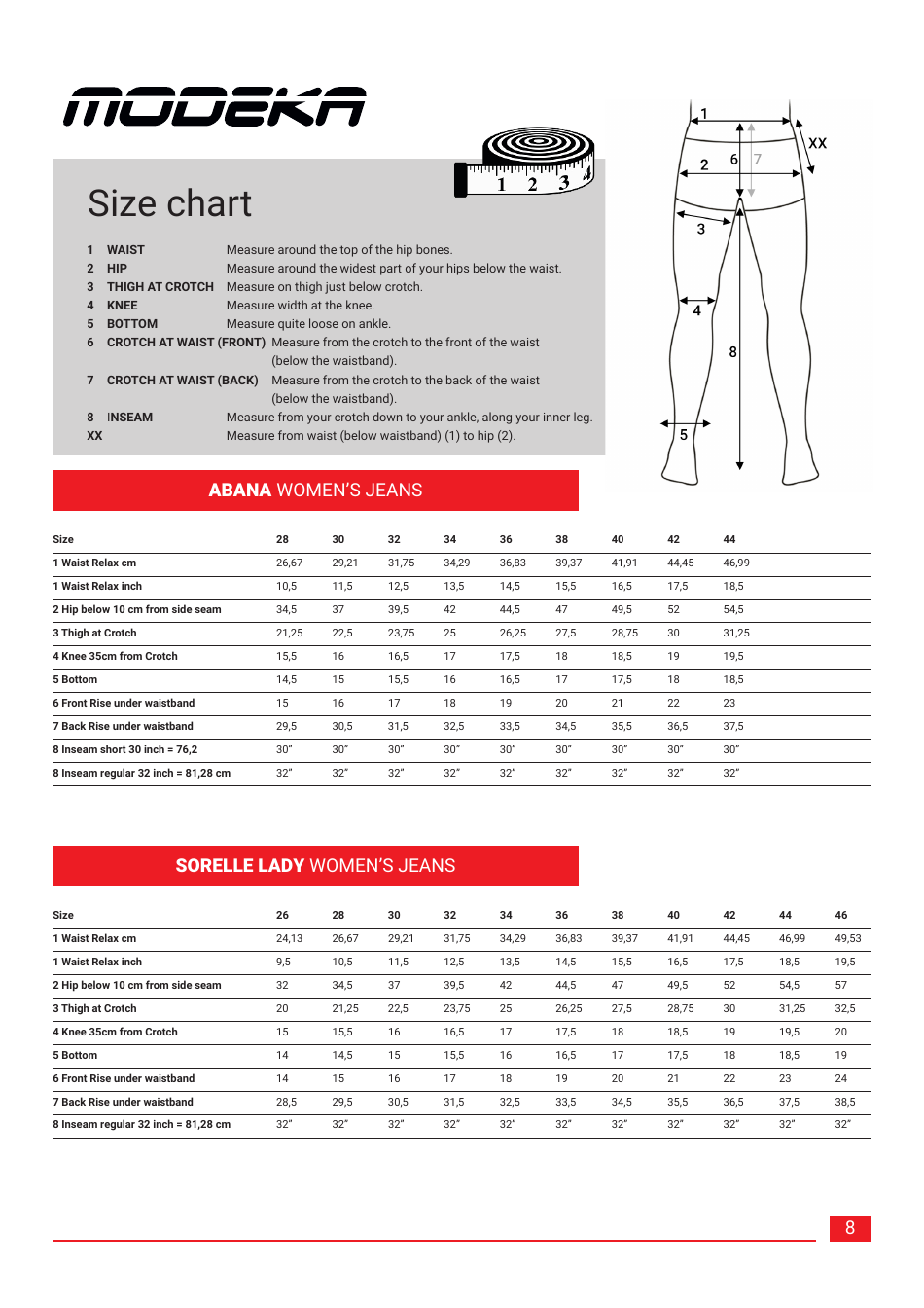 Clothing Size Charts - Modeka, Page 8