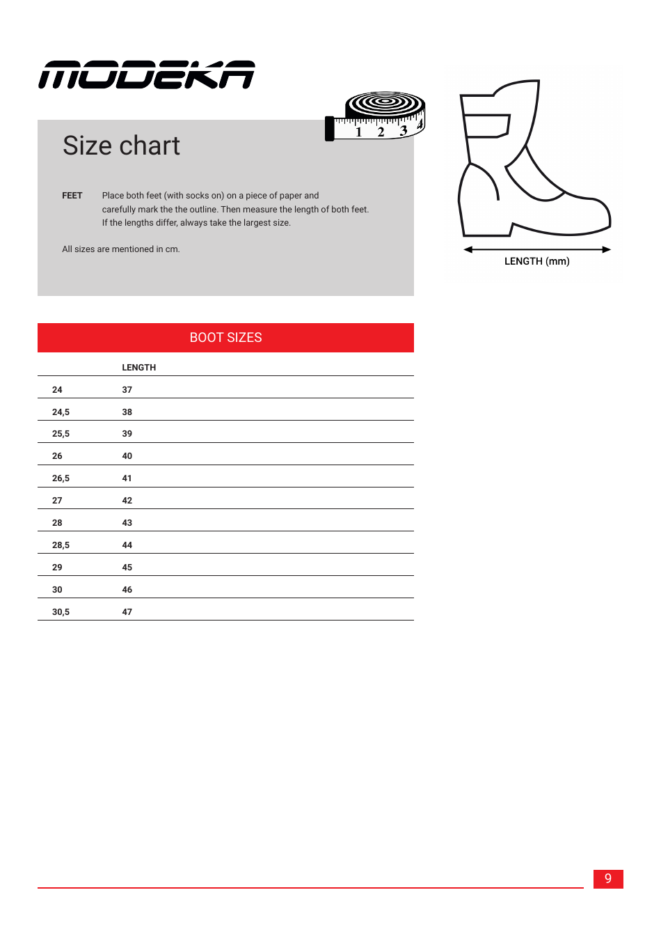 Clothing Size Charts - Modeka, Page 9