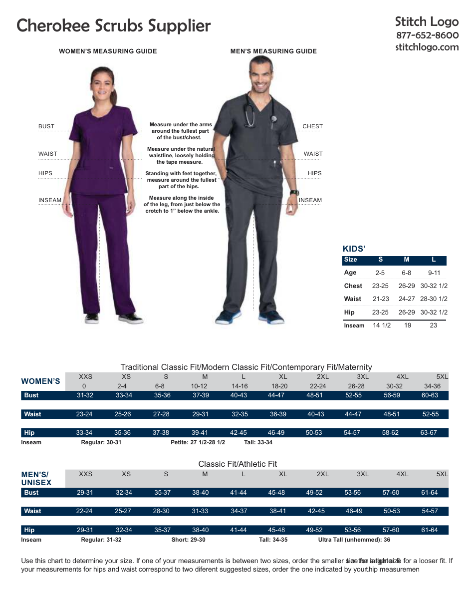 Uniform Size Chart Cherokee Uniforms Download Printable PDF