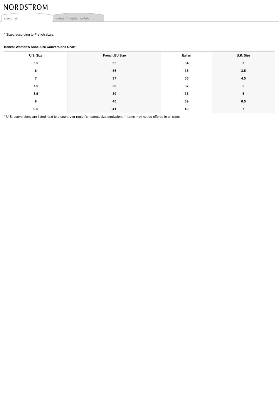 Women's Shoe Size Conversions Chart - Kenzo Download Printable PDF ...