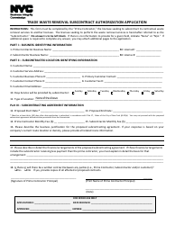 Document preview: Trade Waste Removal Subcontract Authorization Application - New York City