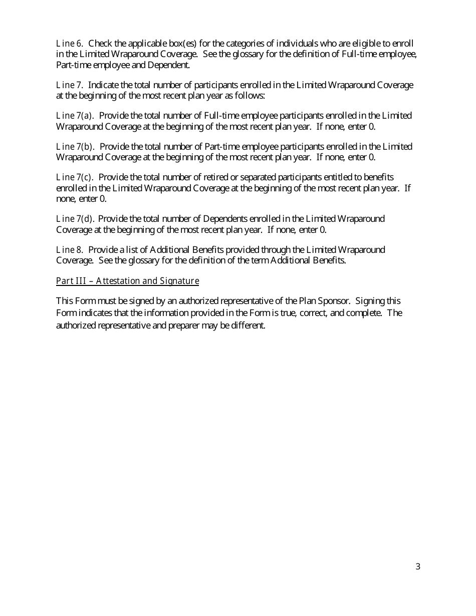 Reporting Form for Plan Sponsors Offering Limited Wraparound Coverage, Page 3