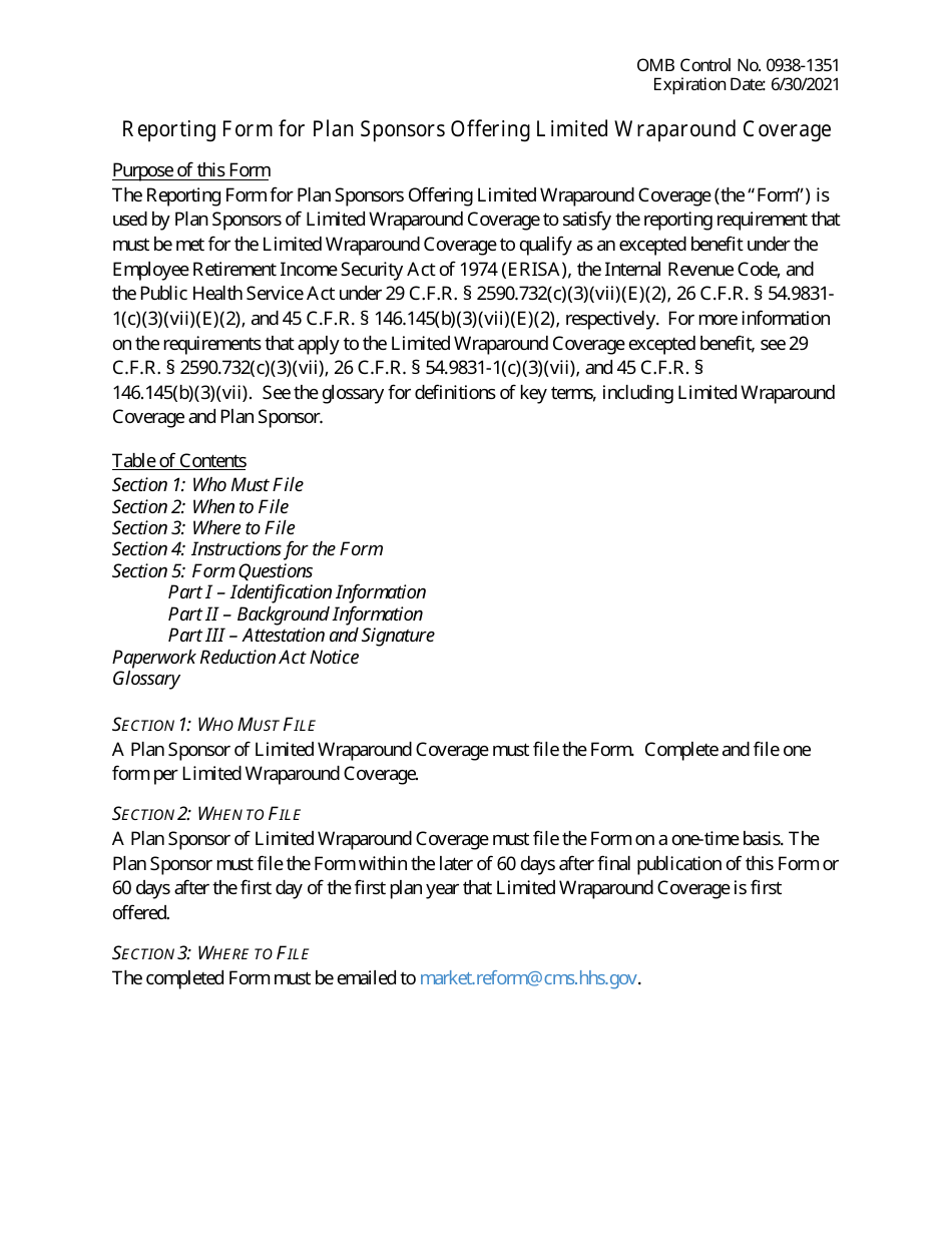 Reporting Form for Plan Sponsors Offering Limited Wraparound Coverage Fill Out, Sign Online
