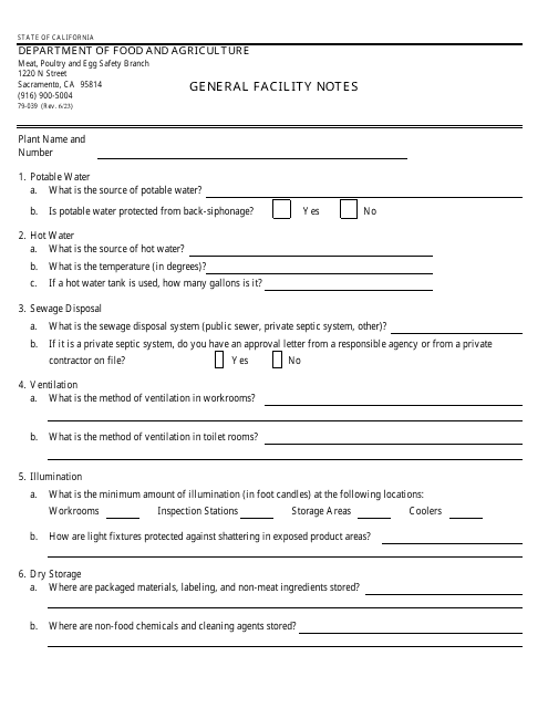 Form 79-039 General Facility Notes - California