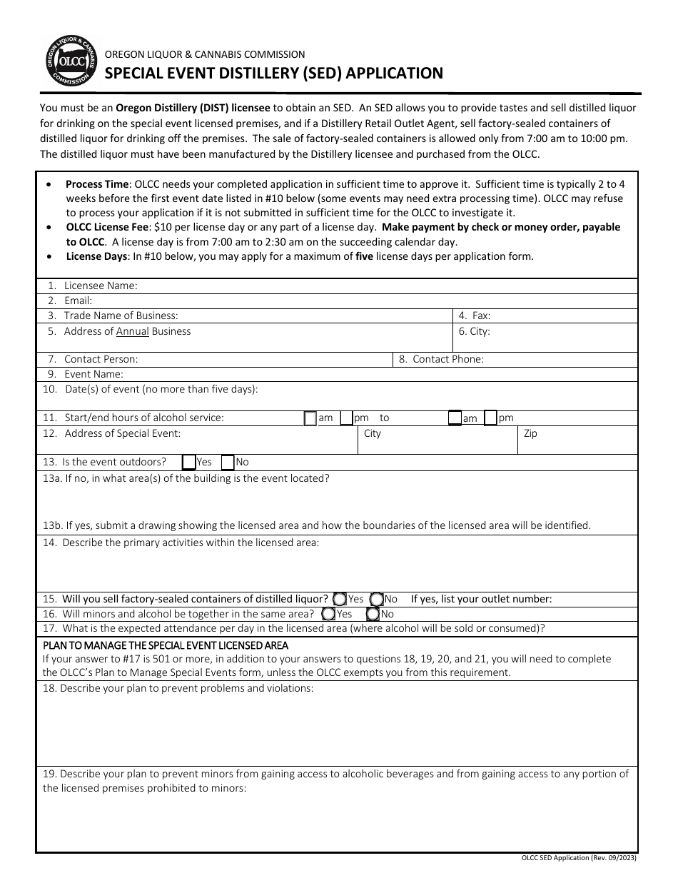 Special Event Distillery (Sed) Application - Oregon, Page 3