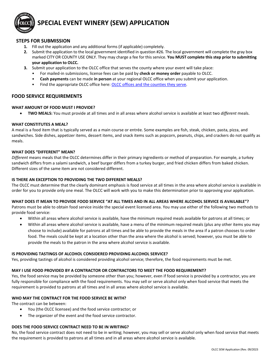 Special Event Winery (Sew) Application - Oregon, Page 3
