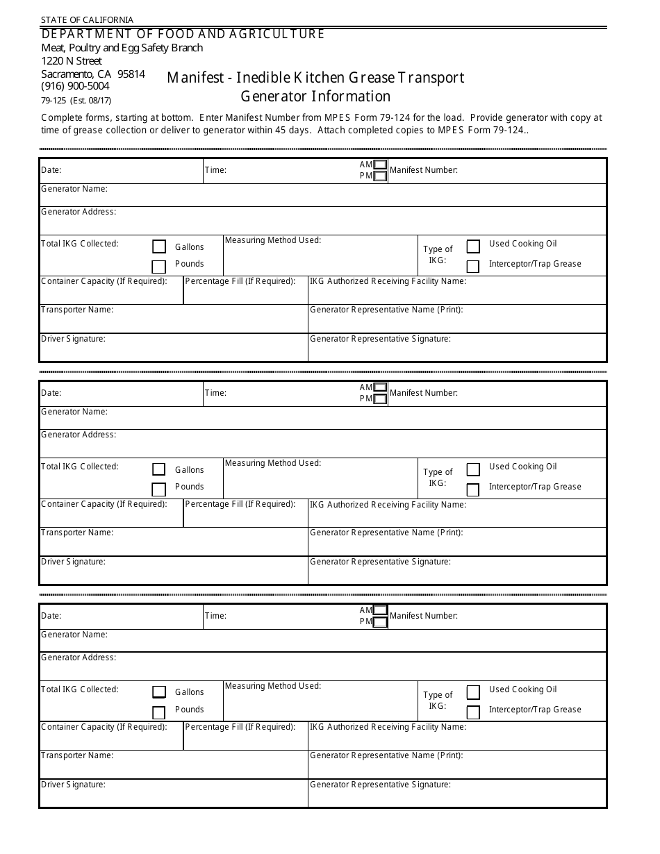 Form 79-125 - Fill Out, Sign Online and Download Fillable PDF ...