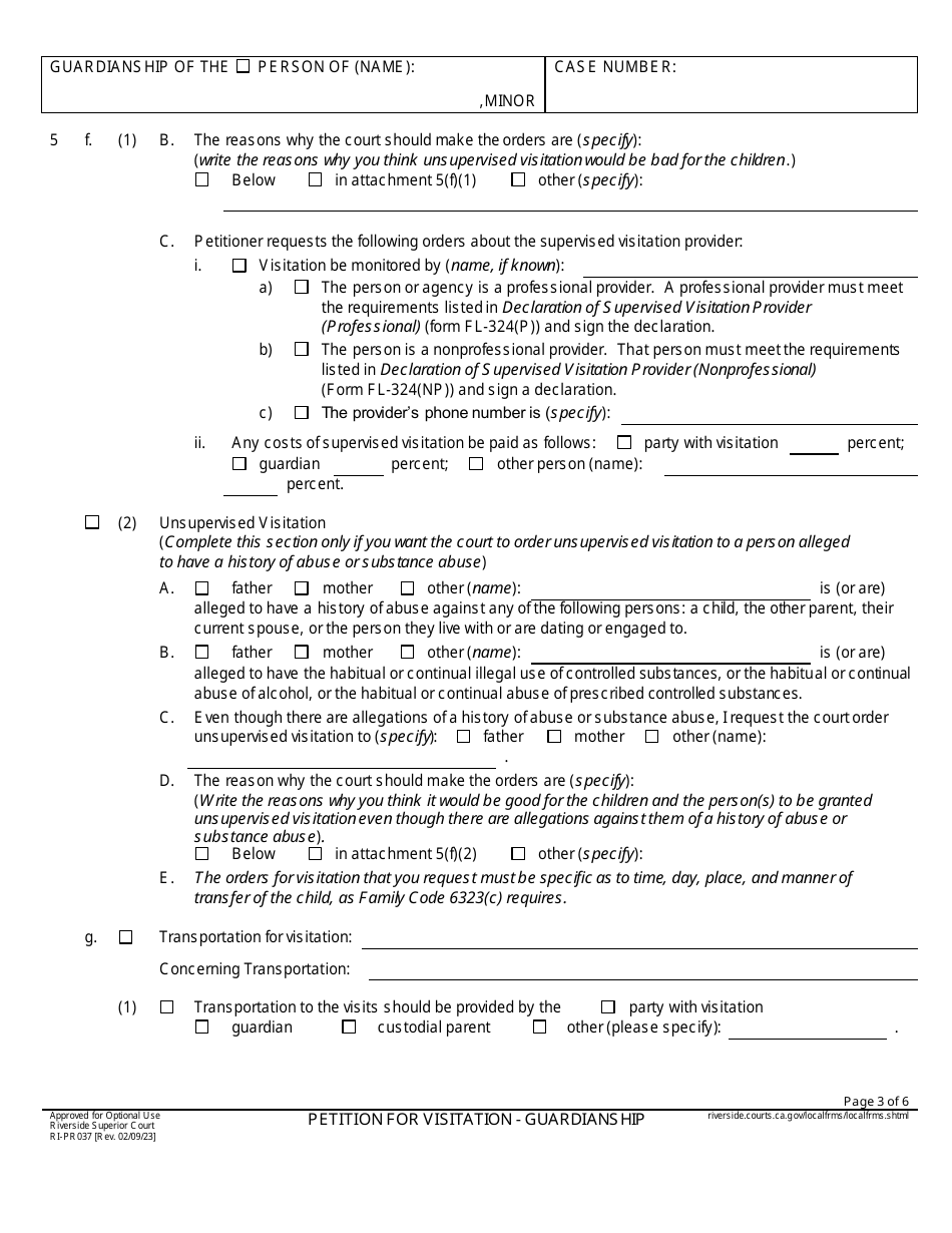 Form RI-PR037 Petition for Visitation - Guardianship - County of Riverside, California, Page 3