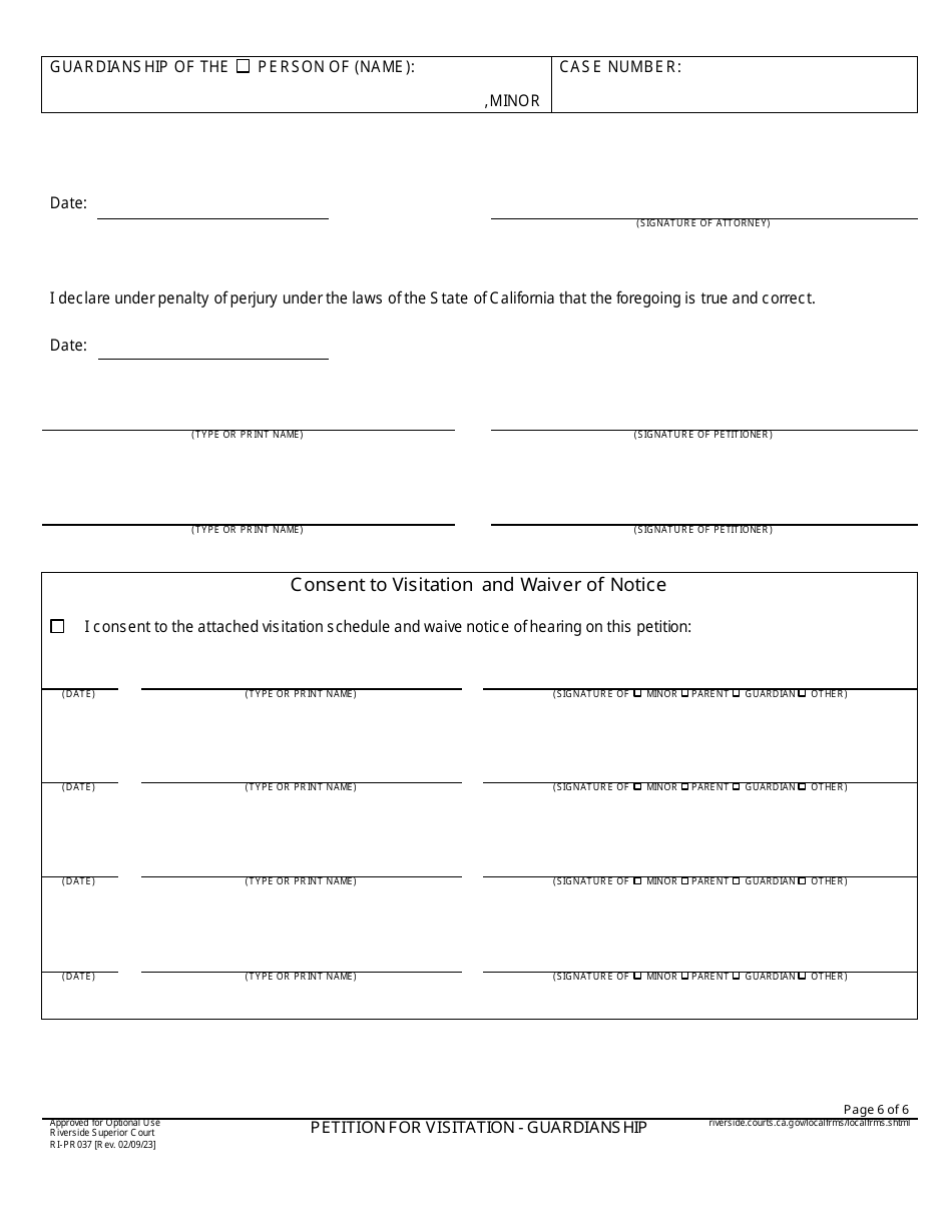 Form RI-PR037 Petition for Visitation - Guardianship - County of Riverside, California, Page 6