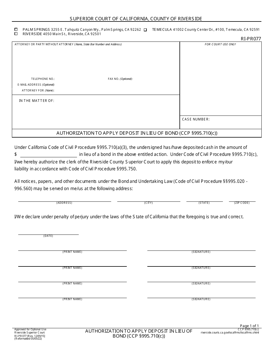 Ccpp Authorization Form Form RI-PR077 - Fill Out, Sign Online and Download Fillable PDF, County ...