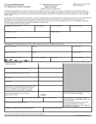 Document preview: Form HUD-90052 Closing Worksheet - Pre-foreclosure Sale Procedure