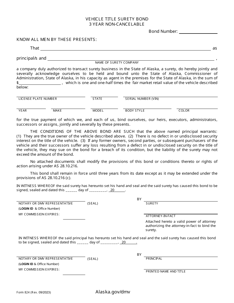 Form 824 Download Printable Pdf Or Fill Online Vehicle Title Surety 