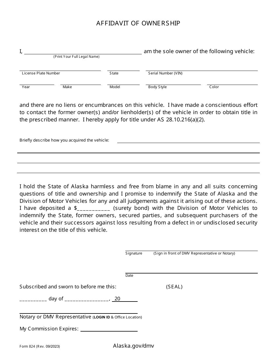 Form 824 Vehicle Title Surety Bond - 3 Year Non-cancelable - Alaska, Page 3