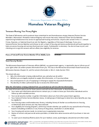 Document preview: Homeless Veteran Registry Release of Information Form - Minnesota