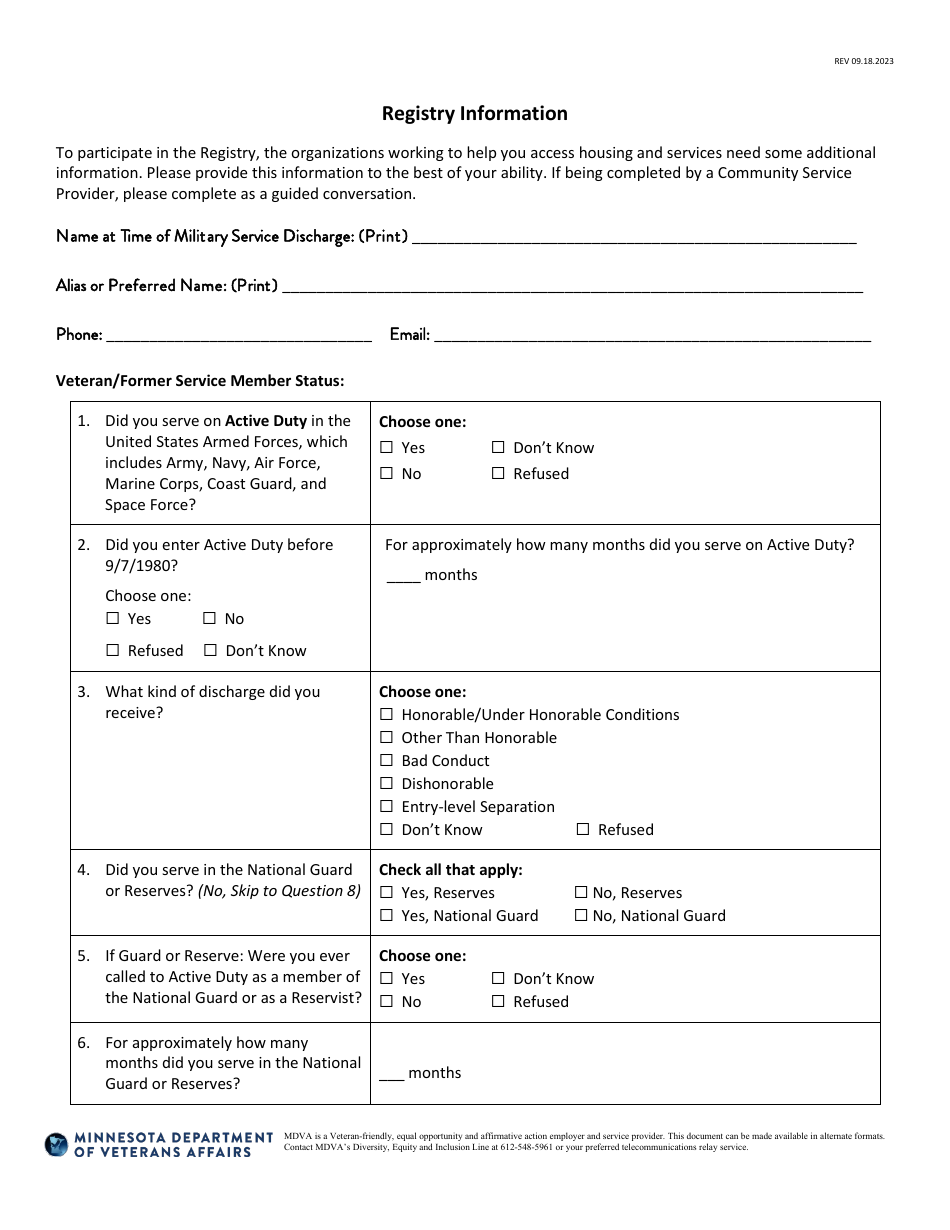 Homeless Veteran Registry Release of Information Form - Minnesota, Page 4