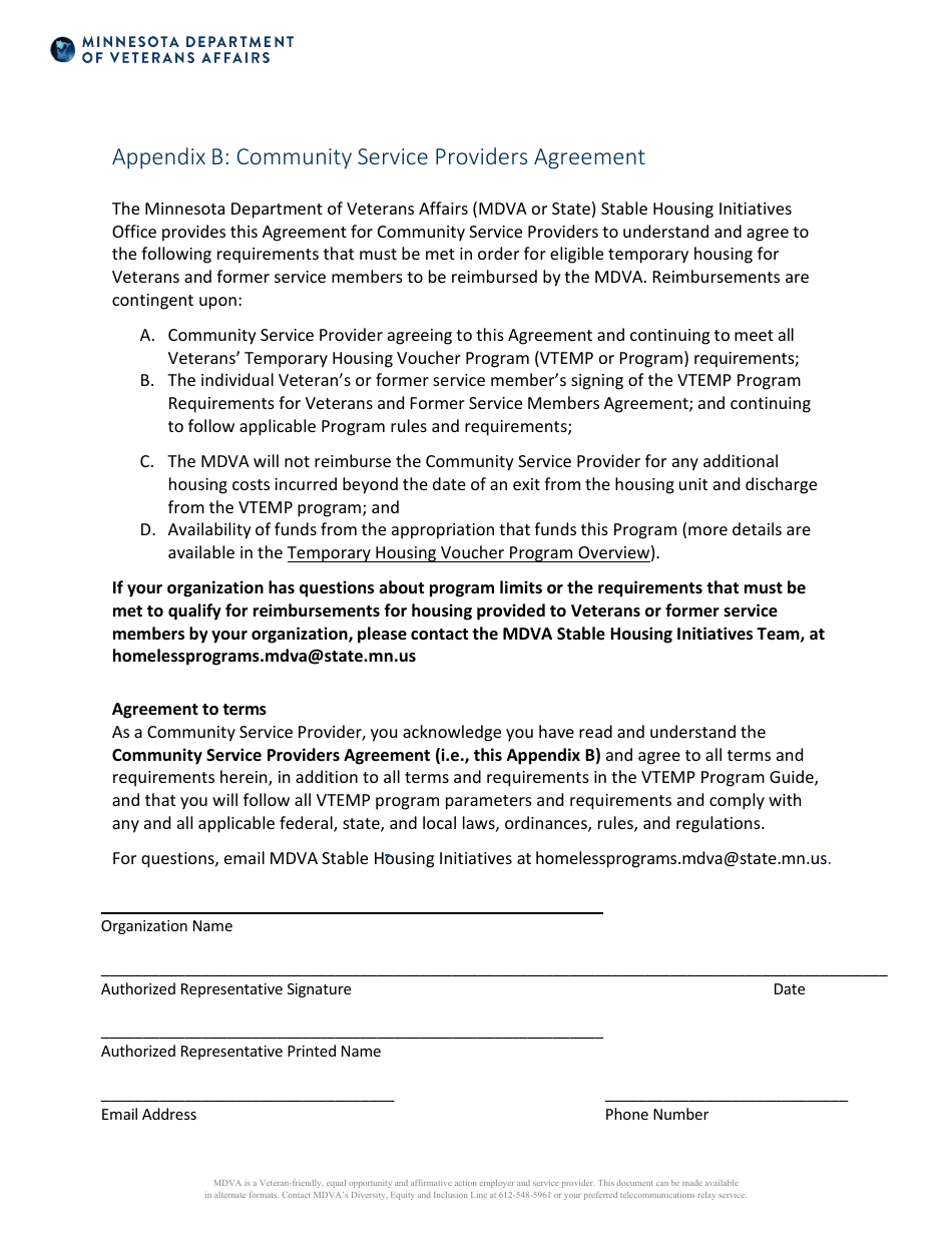 Appendix B Community Service Providers Agreement - Minnesota, Page 1