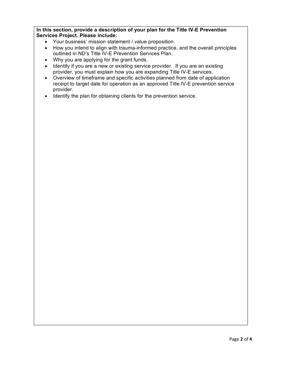 Nd Title IV-E Prevention Services Training and Implementation Grant Application - North Dakota, Page 2