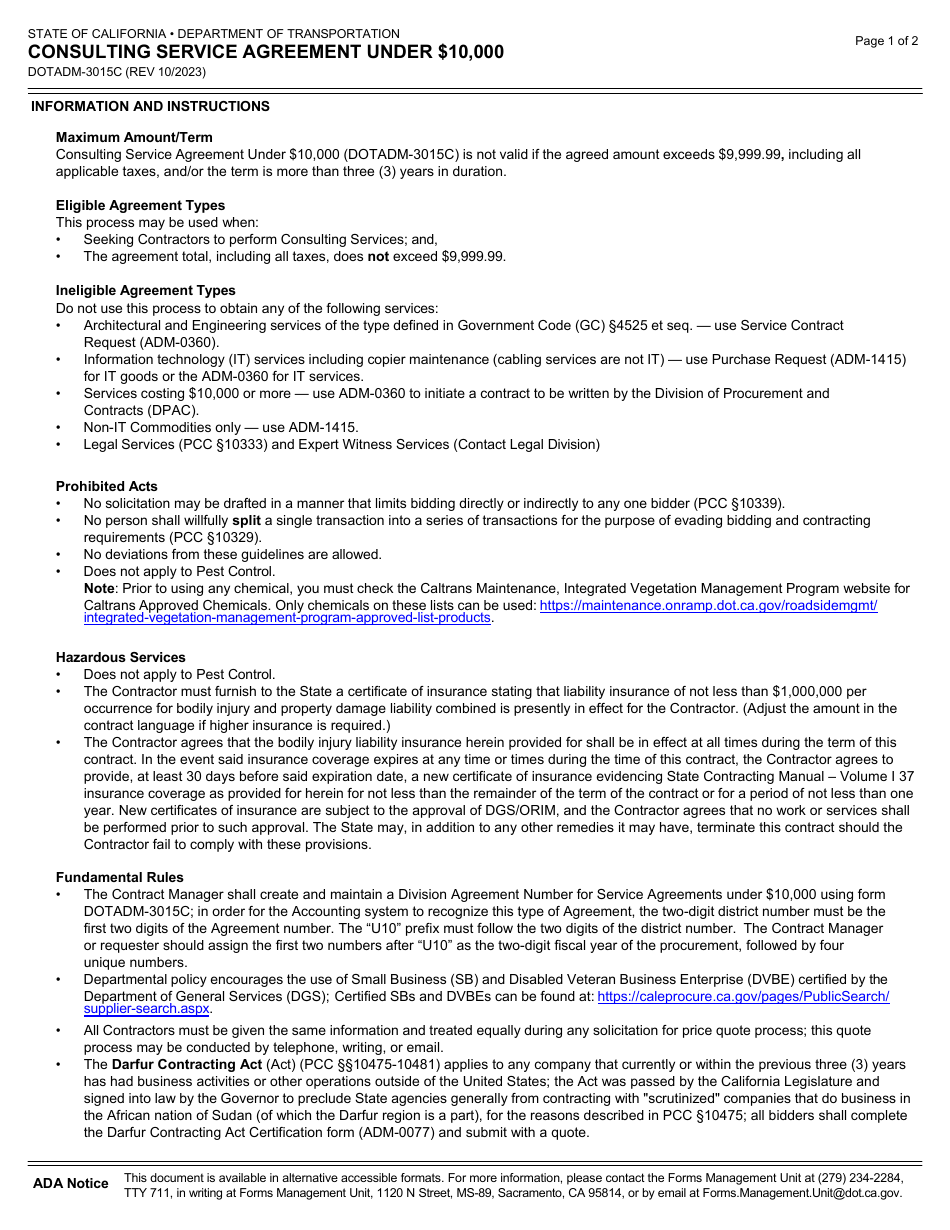 Form DOT ADM-3015C Consulting Service Agreement Under $10,000 - California, Page 4