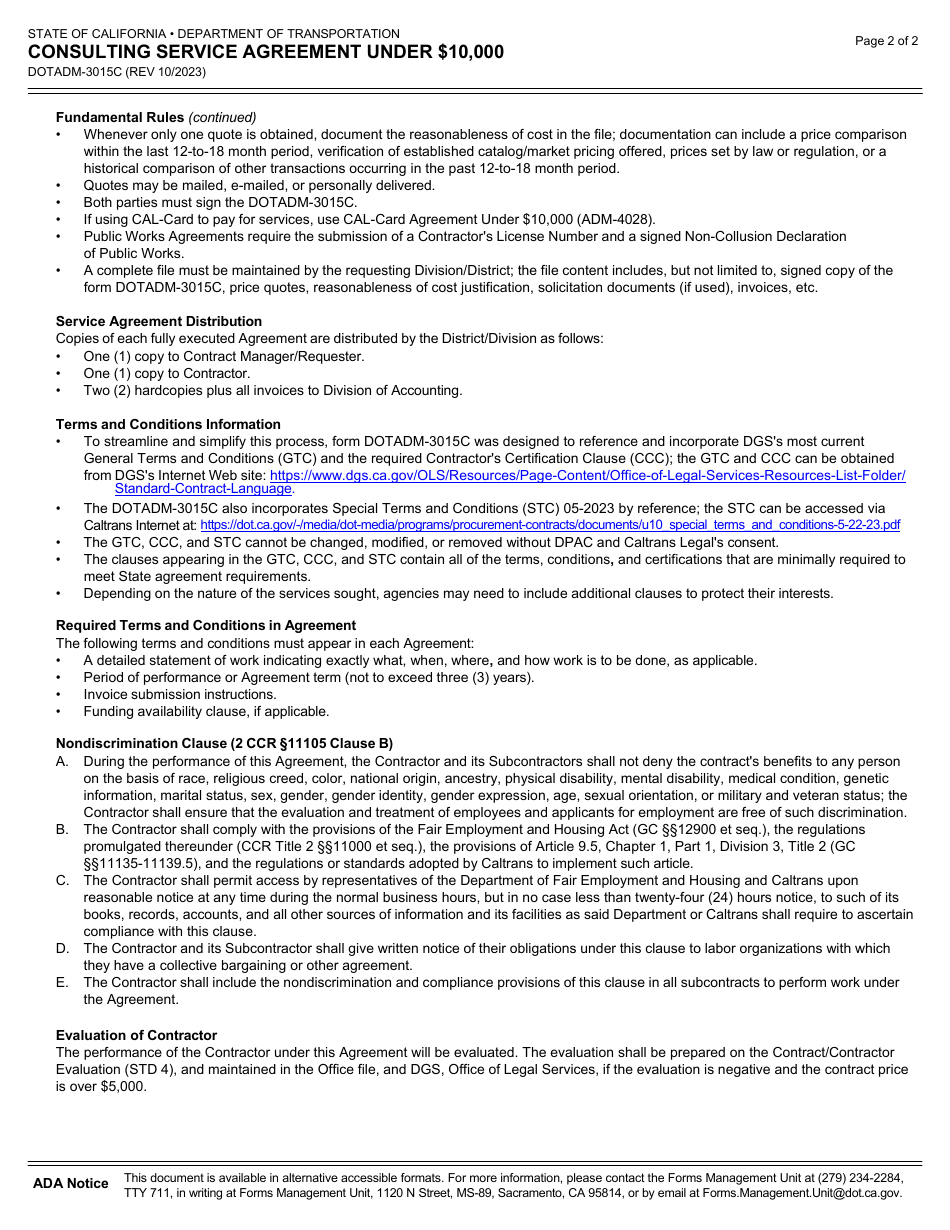 Form DOT ADM-3015C Consulting Service Agreement Under $10,000 - California, Page 5