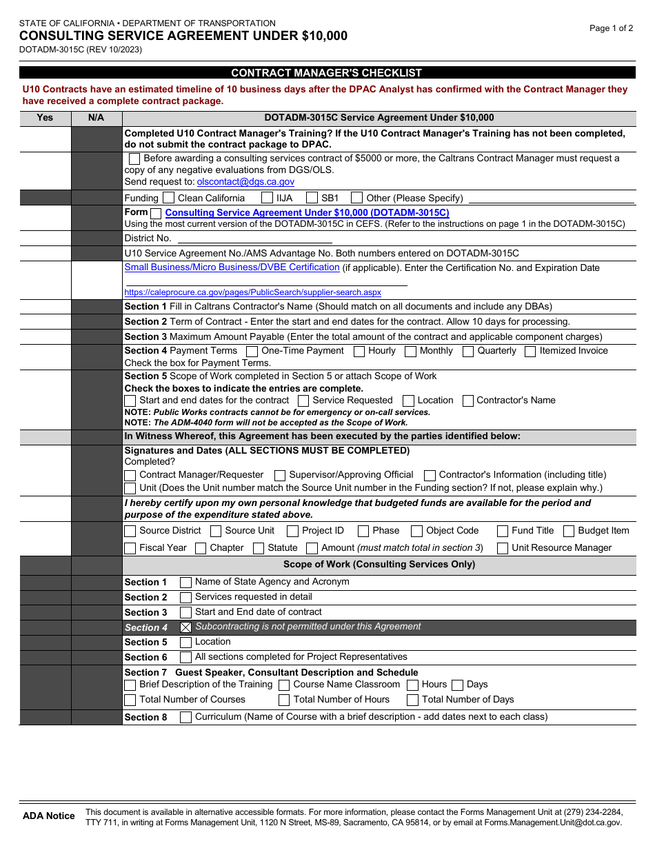 Form DOT ADM-3015C Consulting Service Agreement Under $10,000 - California, Page 6