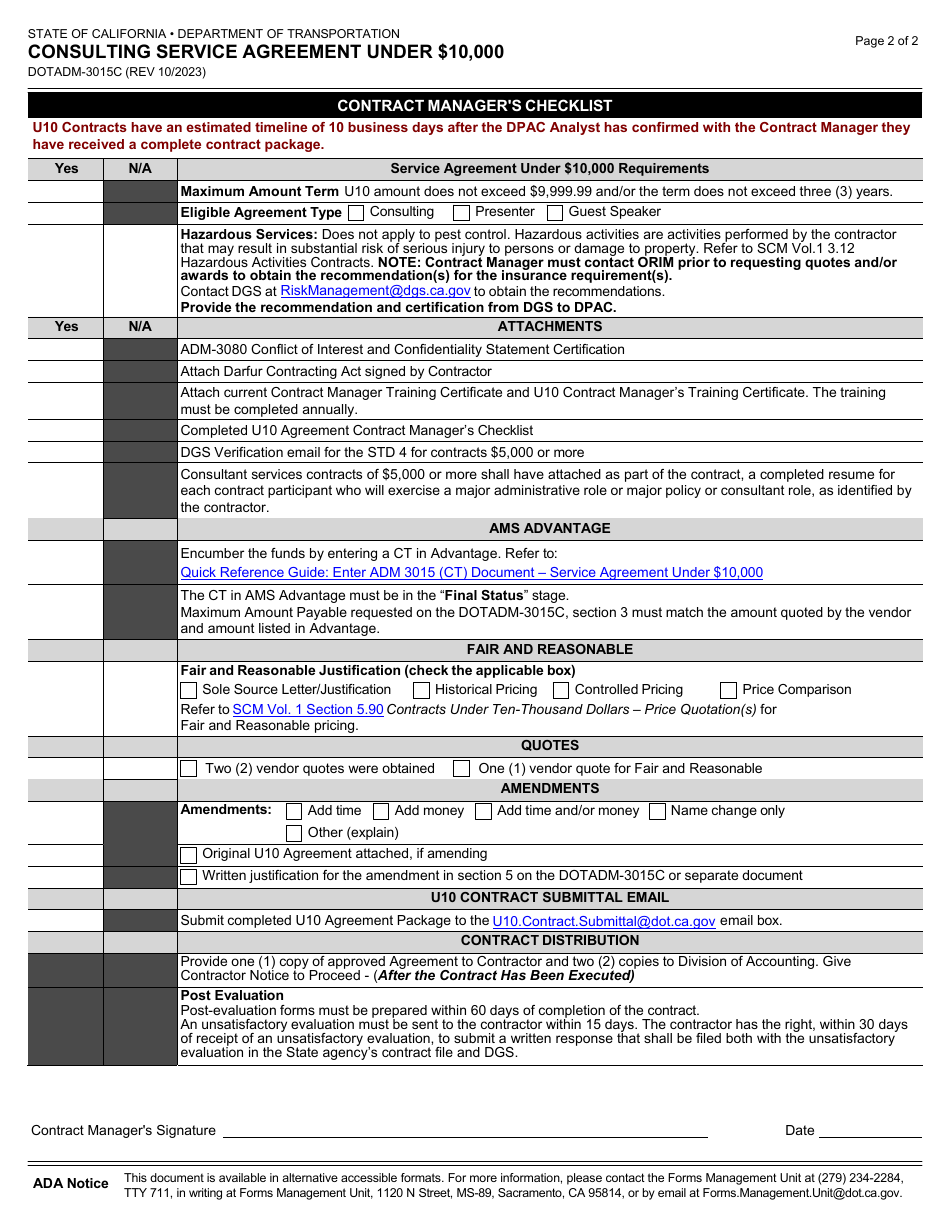 Form DOT ADM-3015C Consulting Service Agreement Under $10,000 - California, Page 7