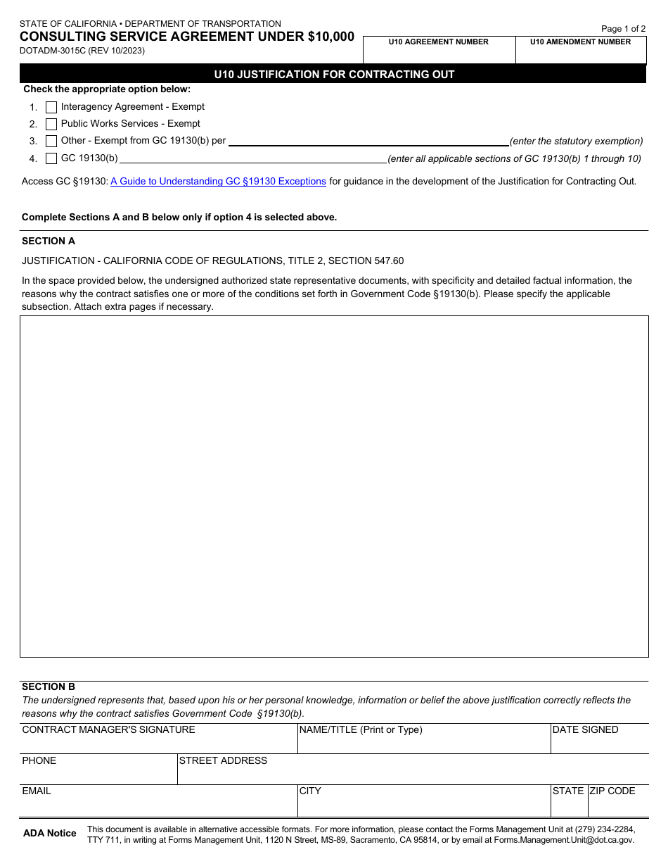 Form DOT ADM-3015C Consulting Service Agreement Under $10,000 - California, Page 8