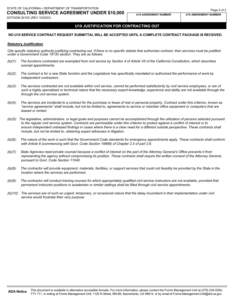 Form DOT ADM-3015C Consulting Service Agreement Under $10,000 - California, Page 9