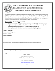 Document preview: Board Review & Comments Form - Skills Development Fund Program - Texas