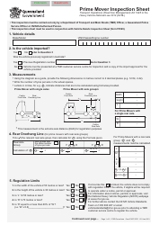 Document preview: Form F2875 Prime Mover Inspection Sheet - Queensland, Australia
