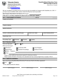 Form ARB004E Expedited Board Directions Form (Motions/Adjournments) - Ontario, Canada