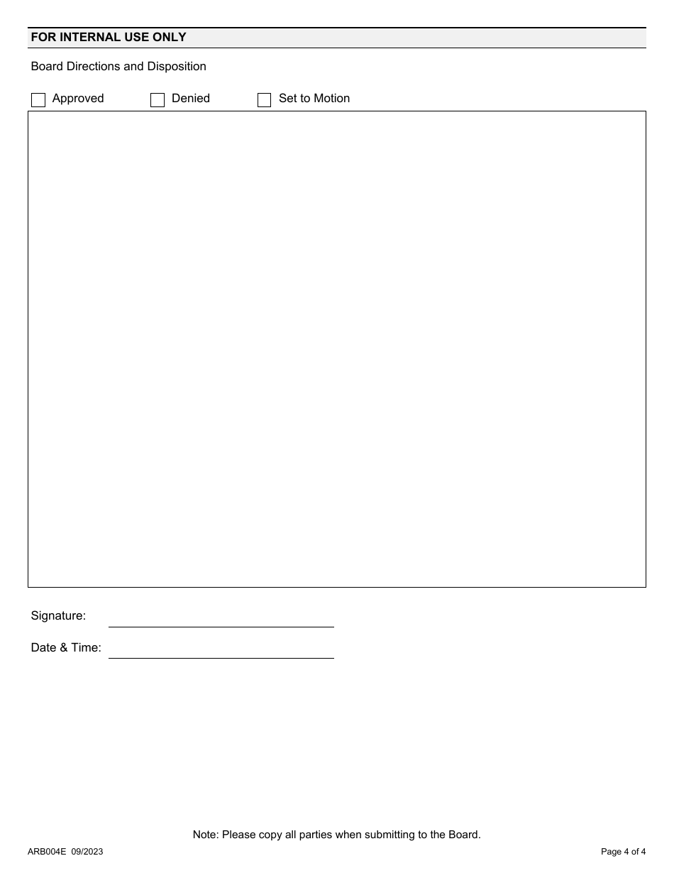 Form ARB004E Expedited Board Directions Form (Motions / Adjournments) - Ontario, Canada, Page 4